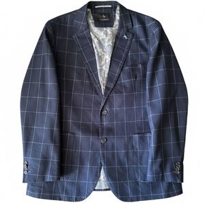 TAILORBYRD Classic Windowpane Sportcoat Blazer Navy Color Size 44L EUC 44 Long